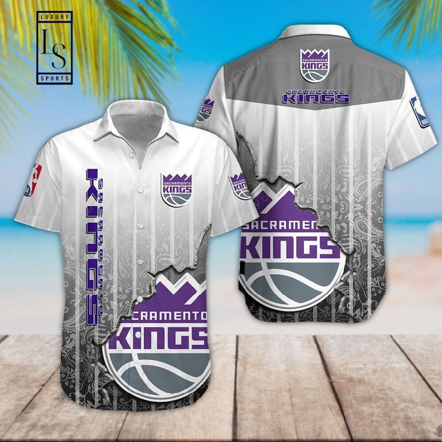 Nba Sacramento Kings Gray White Gradient Scratch Trendy Hawaiian Shirt Aloha Shirt