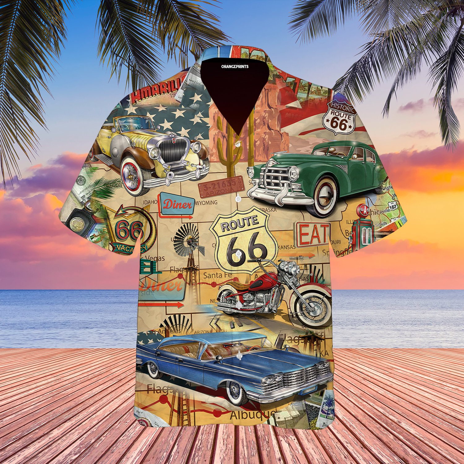 Amazing Vintage Muscle Car On Route 66 Hawaii Shirt For Men Women Adult Ha107735