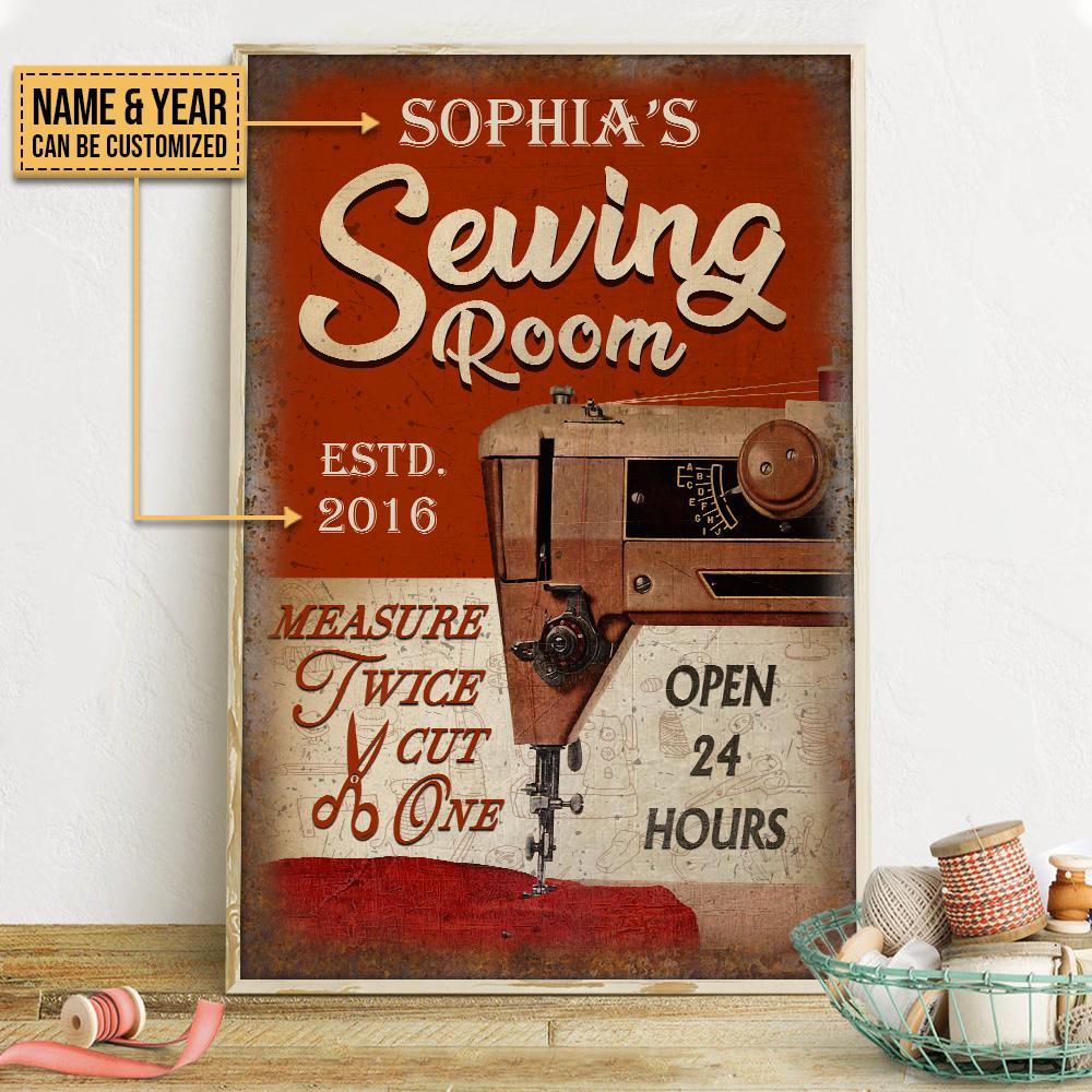 Aeticon Gifts Personalized Sewing Measure Twice Cut Once Canvas Mom Dad Gift Home Decor