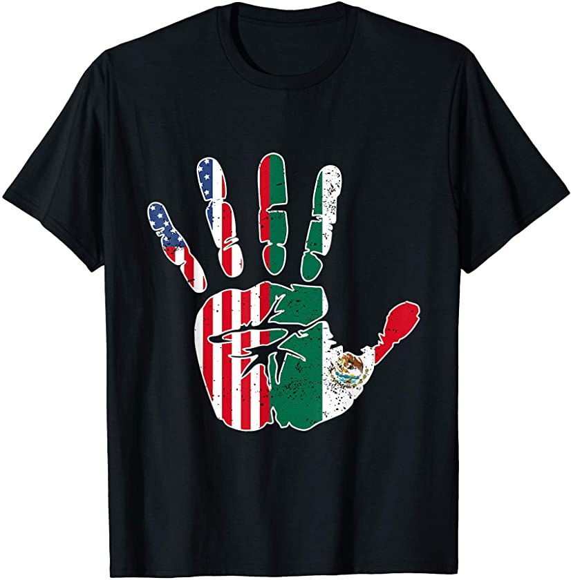 USA Mexico Handprint Flag | Proud Mexican American Heritage T-Shirt