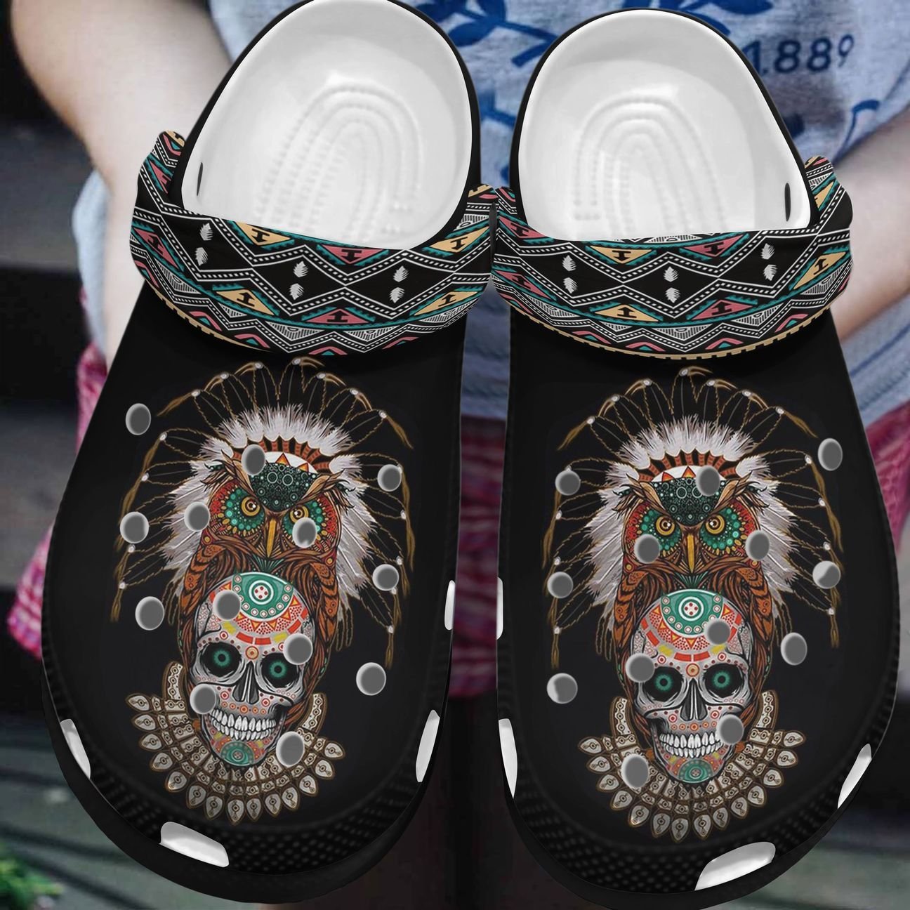 Native American Personalized Clog, Custom Name, Text, Color, Number Fashion Style For Women, Men, Kid, Print 3D Skull Native American