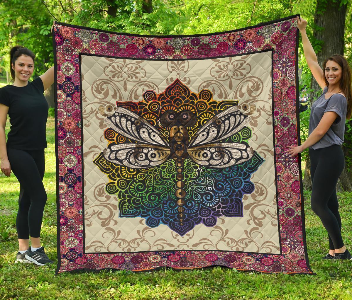 Vintage Style Mandala Dragonfly Quilt Blanket Gift Idea