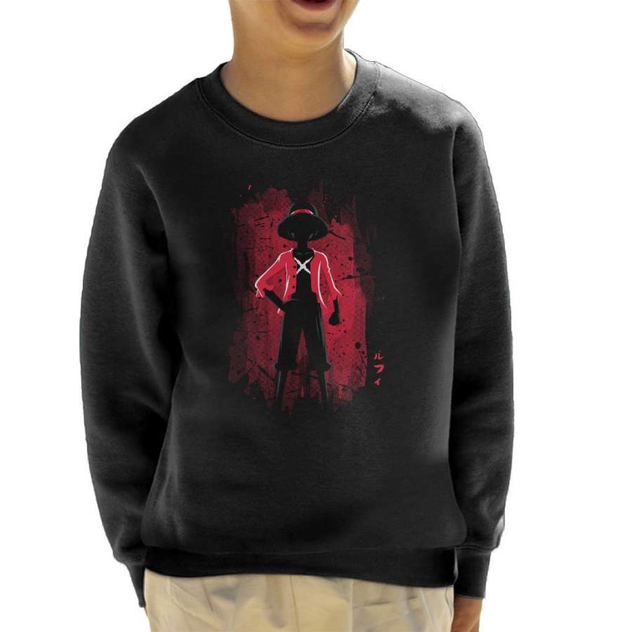 Monkey D Luffy Silhouette Red Shadow One Piece Kid’s Sweatshirt