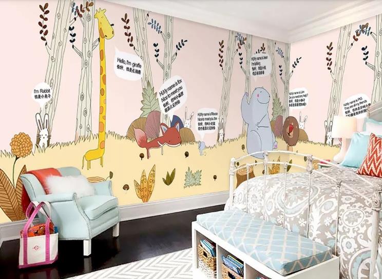 3D Cartoon Forest Animal Elephant Fox Wall Mural Wallpaper Lqh 227