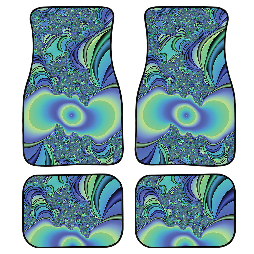 Blue Fractal Print Front And Back Car Floor Mats, Front Car Mat