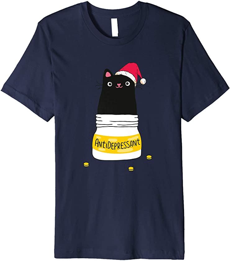 Cute Cat Kitten Antidepressant Christmas Xmas Santa Hat Gift Premium T-Shirt