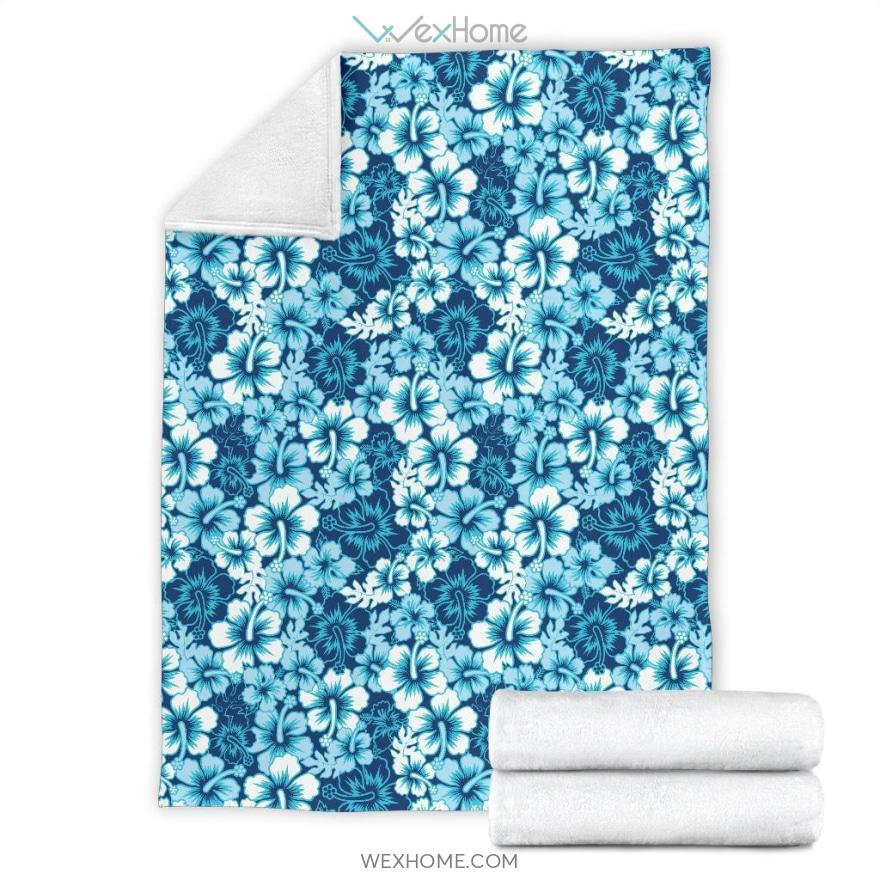 Blue Hibiscus Patterns Premium Blanket