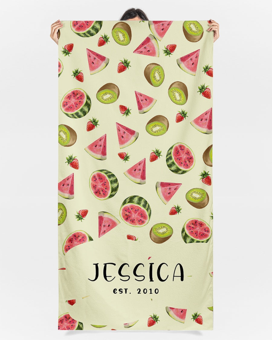 Watermelon Fruit Kids Beach Towel Personalized, Custom Beach Towel, Gift For Teens, Beach Towel With Name, Kids Bath Towel, Birthday Gift Towel