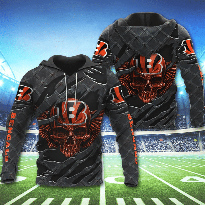 3D Skull Cincinnati Bengals Hoodies Cheap