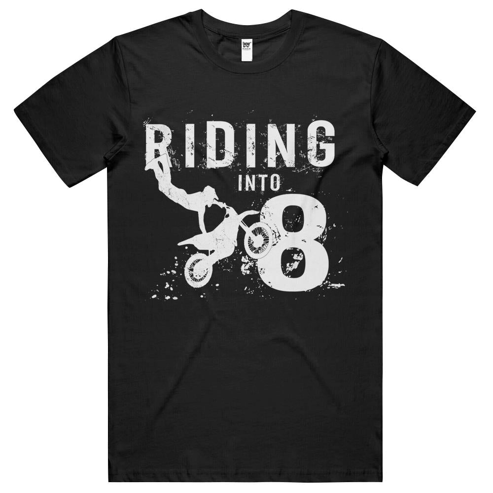 Riding Into 8 Years Old 8Th Birthday Boy Dirt Bike Party T Shirts