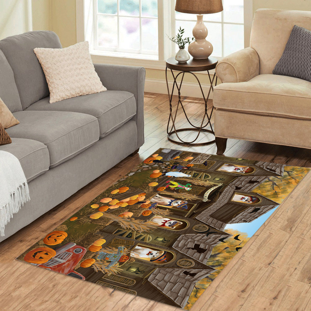 Haunted House Halloween Trick Or Treat Akita Dogs Area Rug