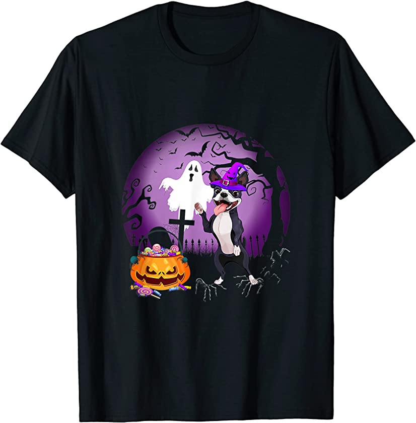 Boston Terrier Dog Candy Pumpkin Halloween Lover T-Shirt