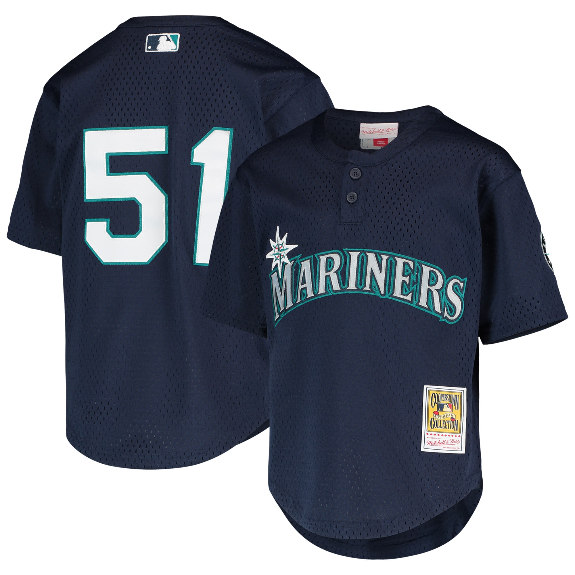 Ichiro Suzuki Seattle Mariners Mitchell & Ness Youth Cooperstown Collection Mesh Batting Practice Jersey – Navy