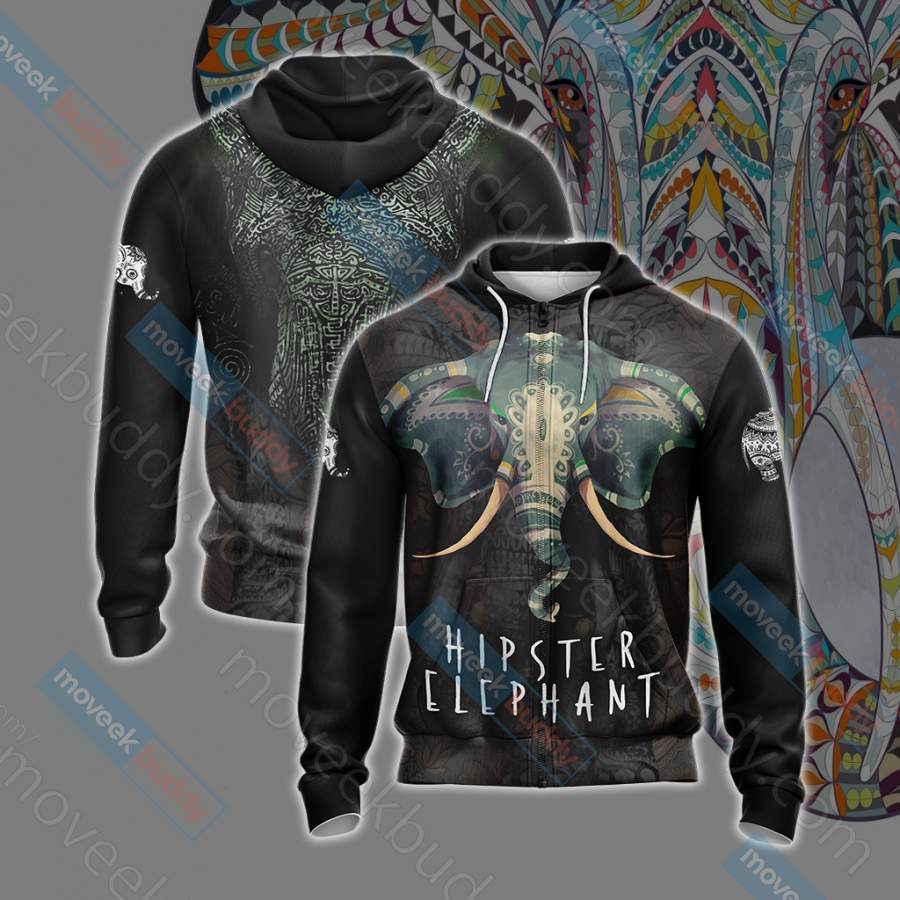 Hipster Elephant Zip Up All-over print unisex pullover hoodie