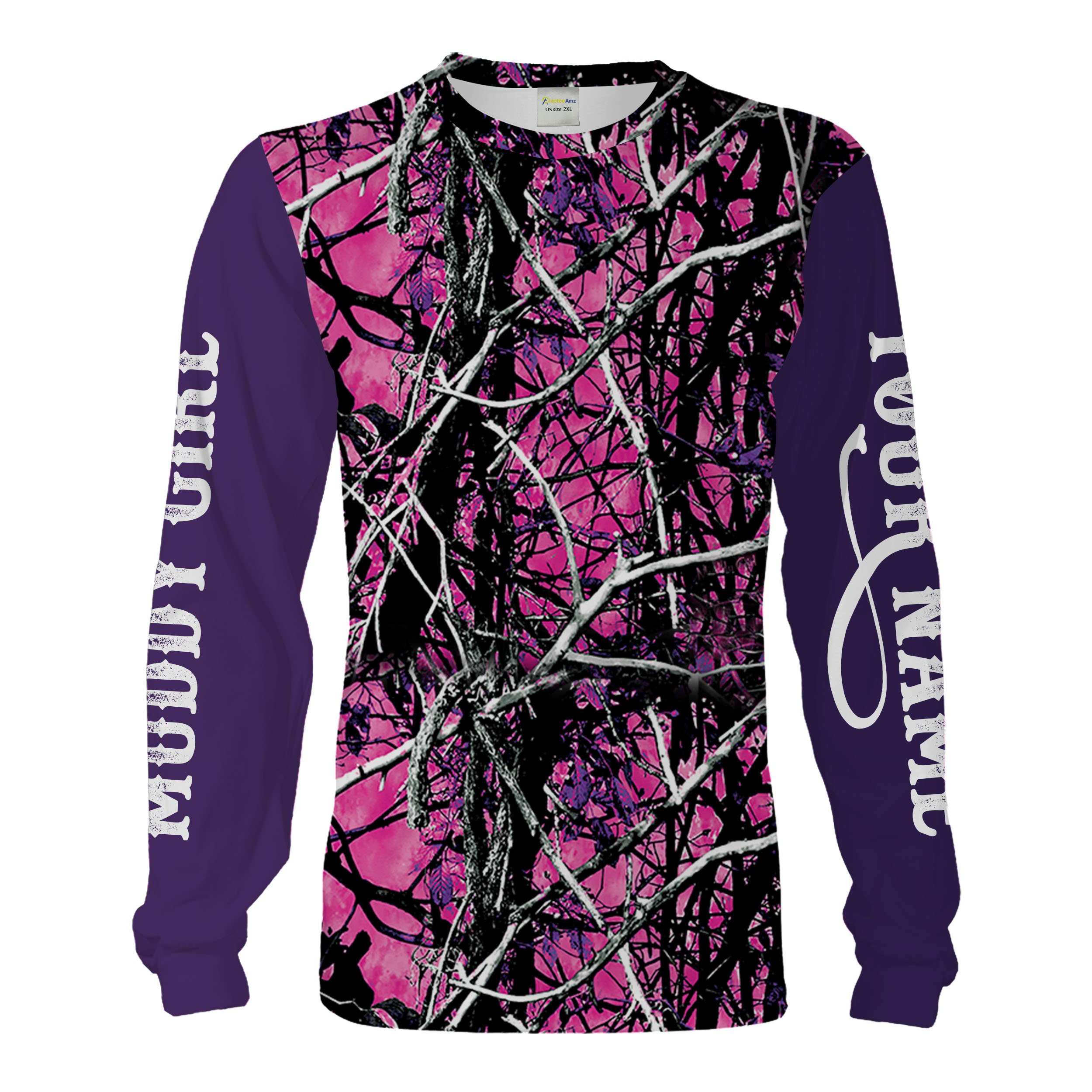 Muddy Girl Camo Pink And Purple Custom Name 3D All Over Print Shirts Personalized Gift for her, Camo girl Chipteeamz FSD2024