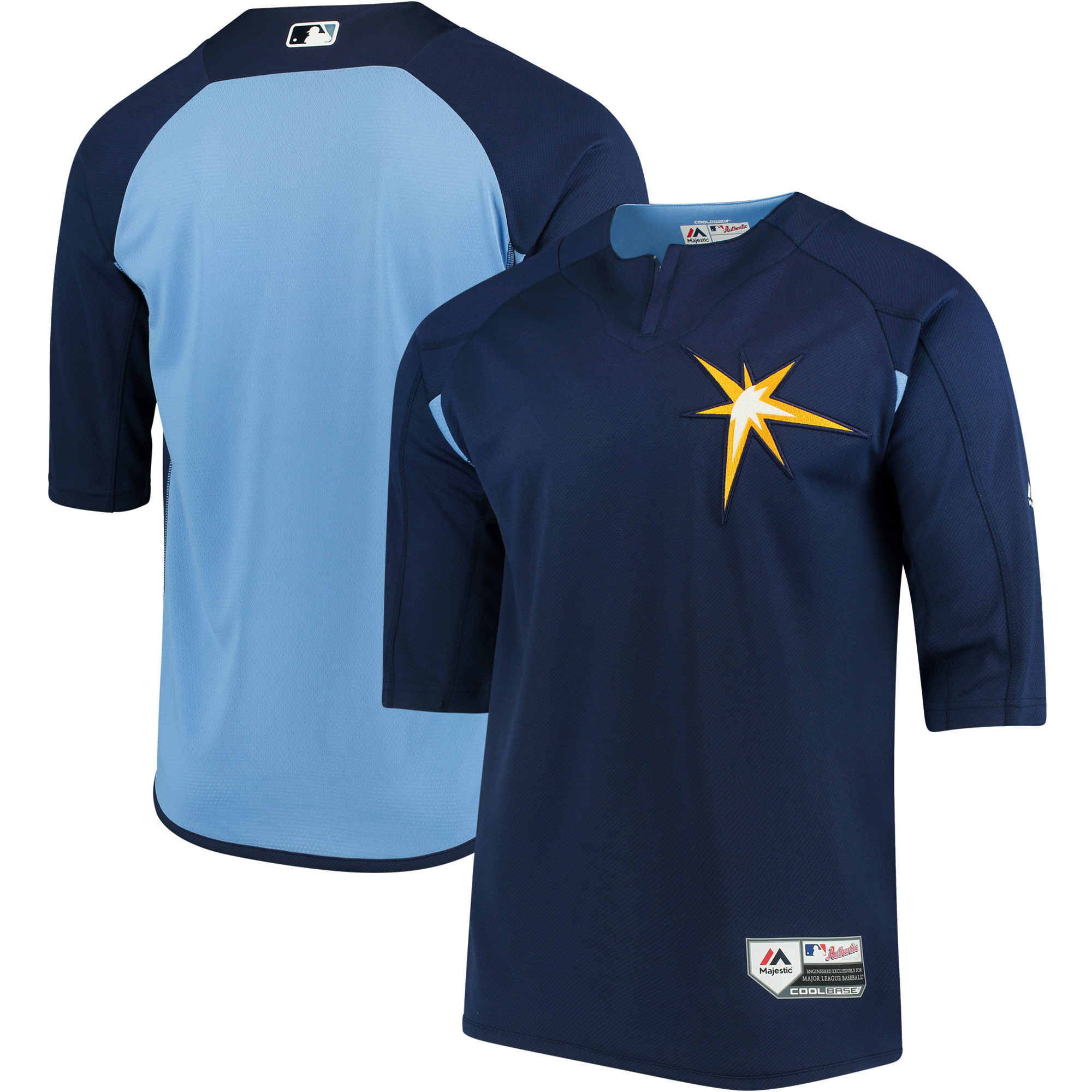 Tampa Bay Rays Majestic Authentic Collection On-field 3/4-sleeve Batting Practice Jersey – Navy/light Blue MLB