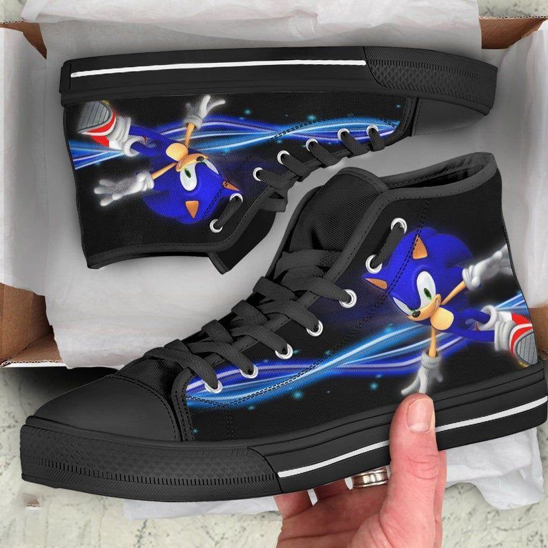 Sonic Custom Hightop Sonic The Hedgehog Custom Hedgehog Birthday Canvas Canvas Shoes Black 4 High Top Shoes