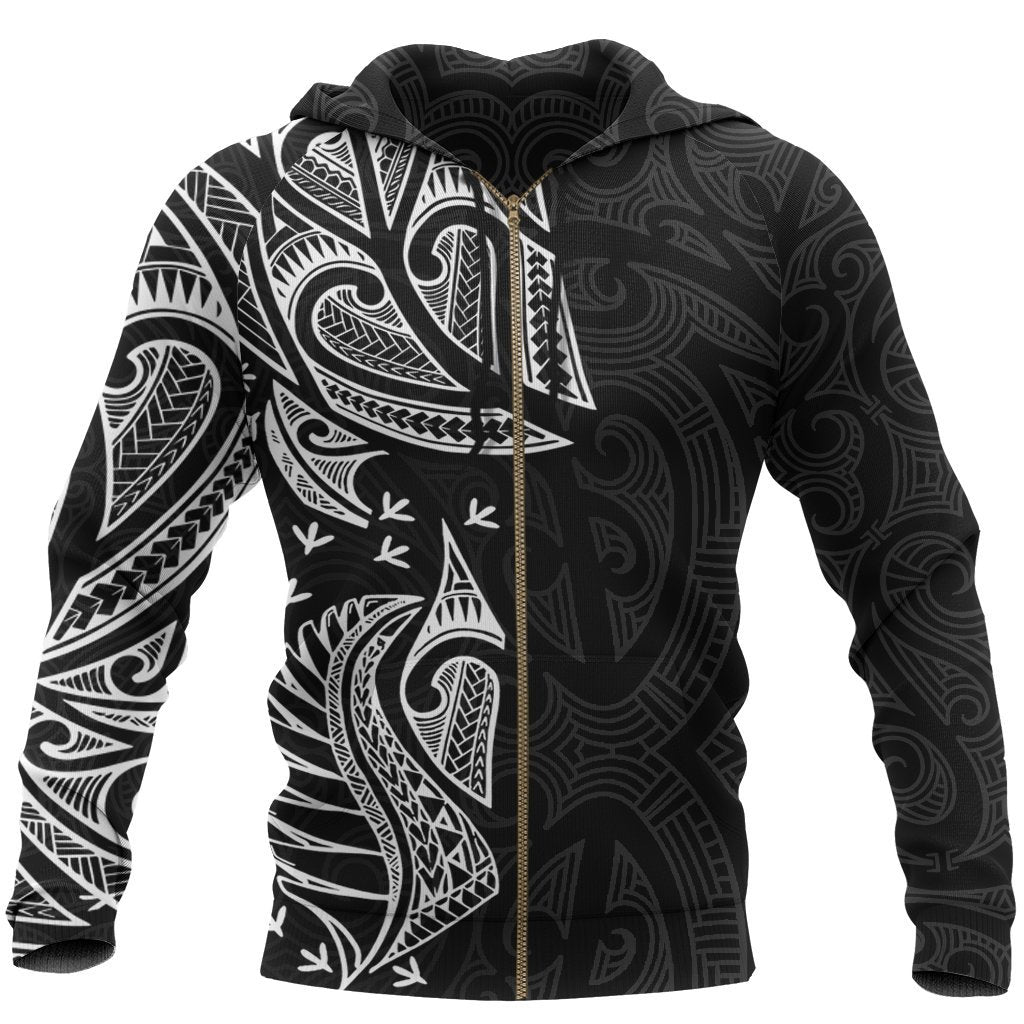 New Zealand Maori Zip Hoodie, Ta Moko Tattoo Full Zip Hoodie - White ...