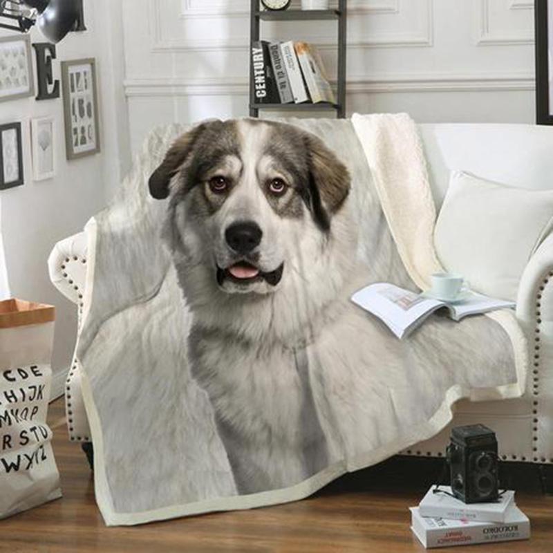 Great Pyrenees Dog Portrait Fur Printed Blanket