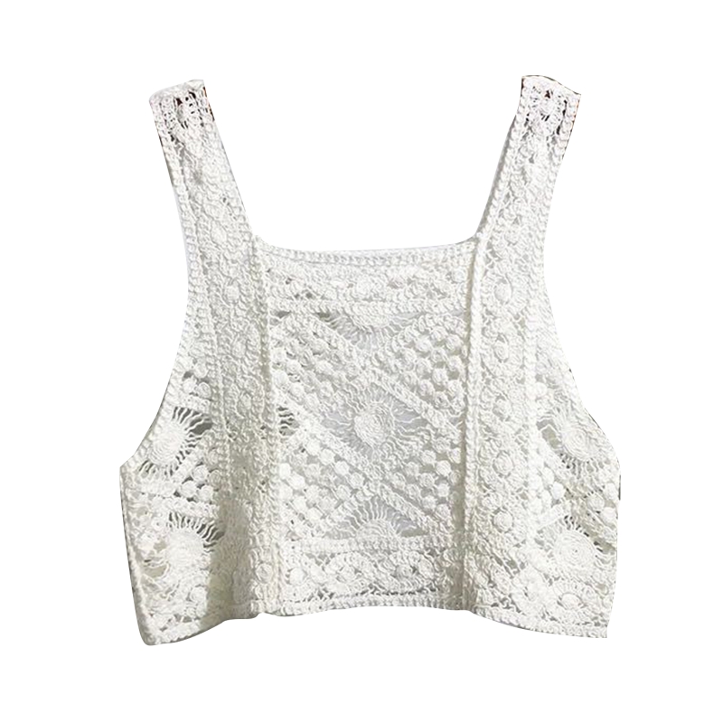 Women Vintage French Crochet Sleeveless Camisole Vintage Hollow Out Knit Floral Crop Top Sexy V-Neck Beach Mini Vest alx