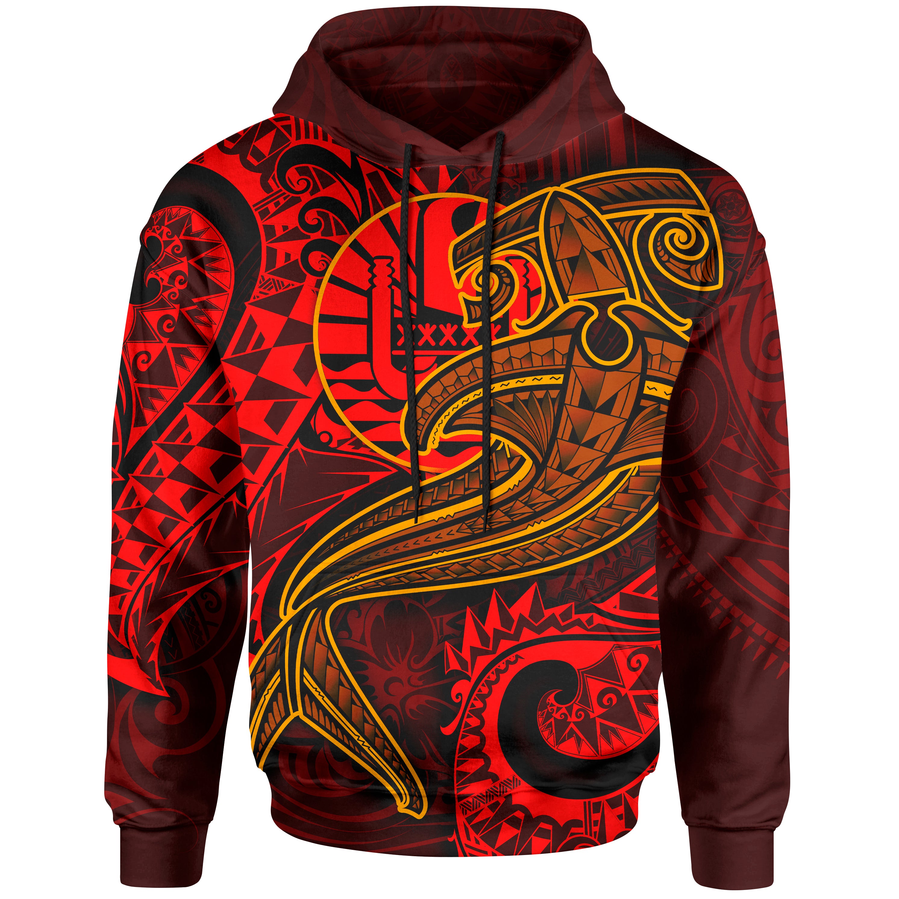 Tahiti Hoodie – Red Shark Polynesian Tattoo – BN18