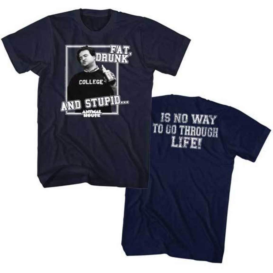 ANIMAL HOUSE-DRUNK AND STUPID-NAVY ADULT S/S T-SHIRT