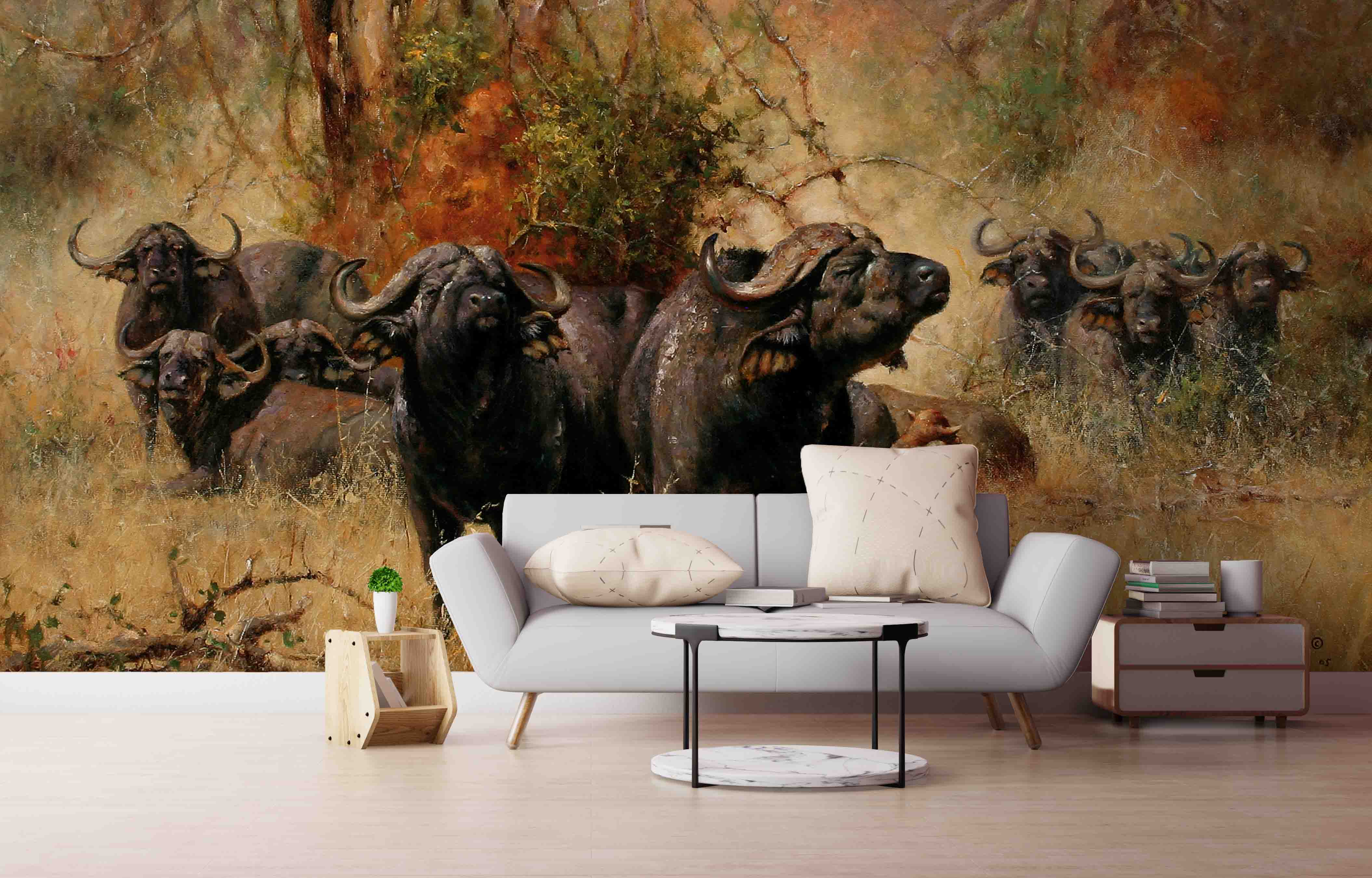 3D African Steppe Buffalo Wall Mural Wallpaper 09