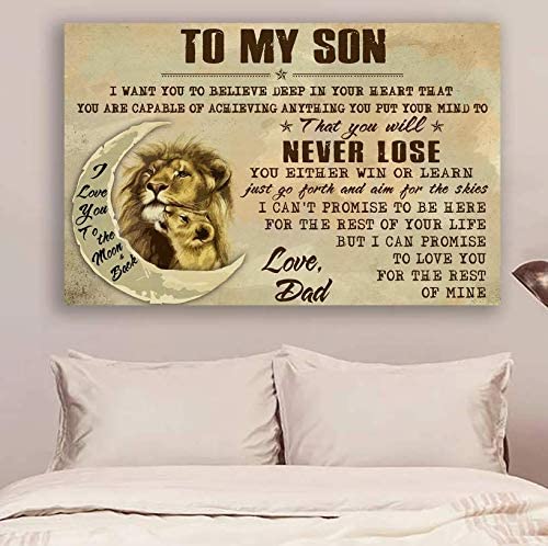 Poster for Room Aesthetic – Command Strips Wall Decor – Qh126 Customizable Lion Poster – Dad to Son – Never Lose