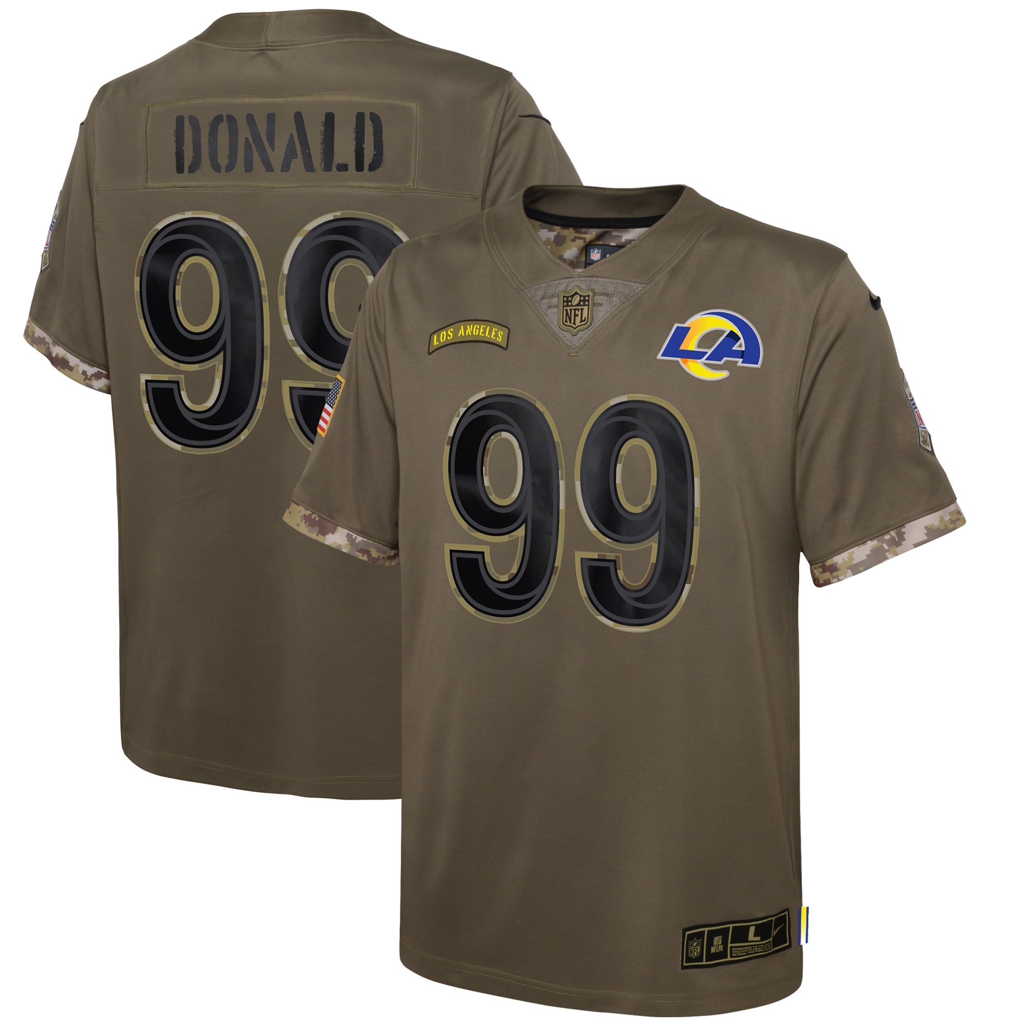 Aaron Donald Los Angeles Rams Youth 2022 Salute To Service Player Limited Jersey – Olive