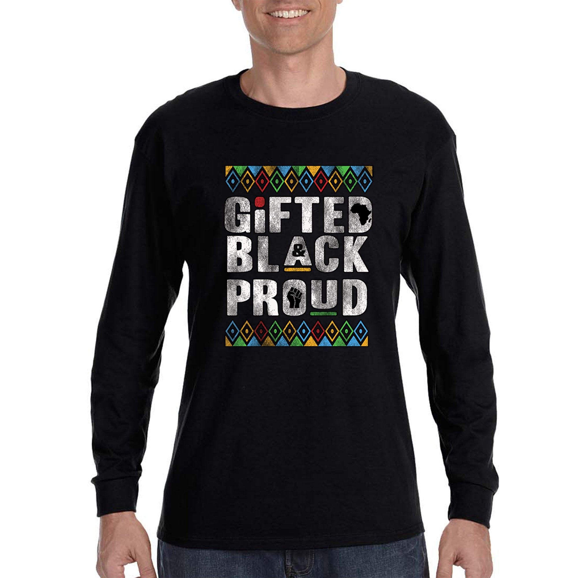 Xtrafly Apparel Men’S Gifted Black Proud Blm Lives Matter Beautiful Pride Africa Heritage African American Afro Rasta Long Sleeve T-Shirt