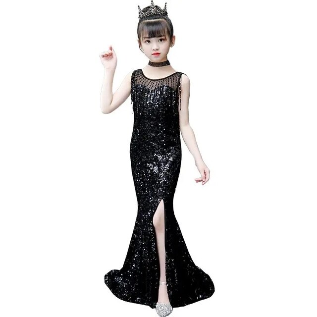 2022 Black Girl sequin party dresses for weddings girl 12 and 14 years children’s first communion ceremony dress evening Gown alx