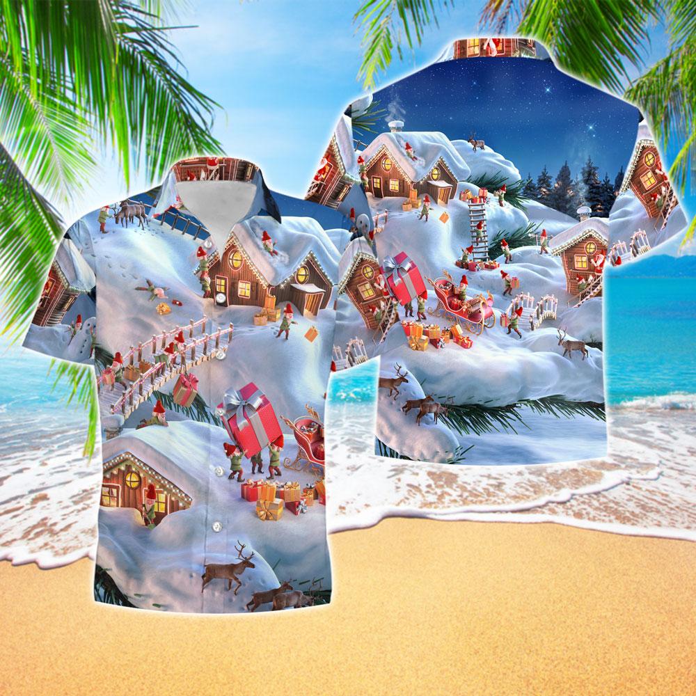 Elf Santa Decorating The Town Christmas Aloha Hawaii Shirts Unisex Ha12920