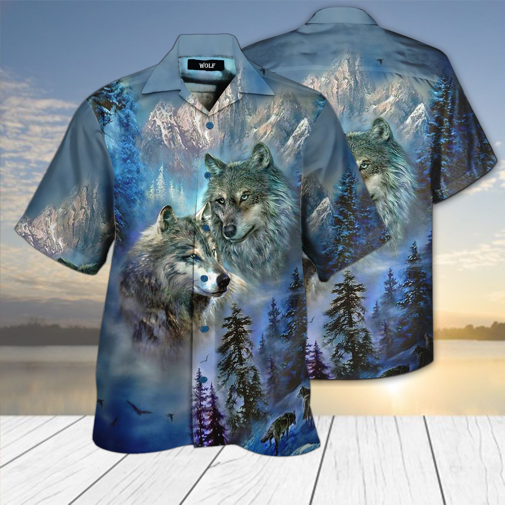 Wolf Couple Hawaii Unisex Print Aloha Short Sleeve Casual Shirt Ha72659