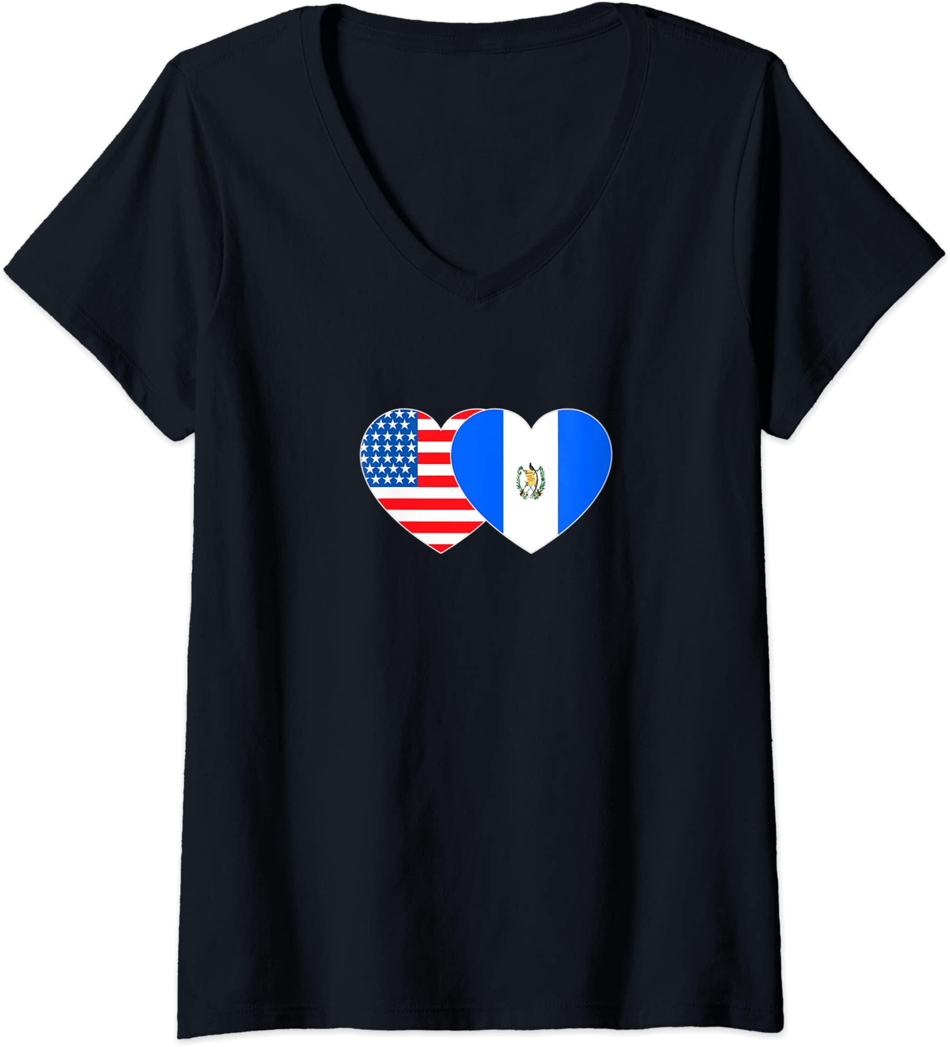 Womens Guatemala and USA Flag Twin Heart for Guatemalan Americans V-Neck T-Shirt