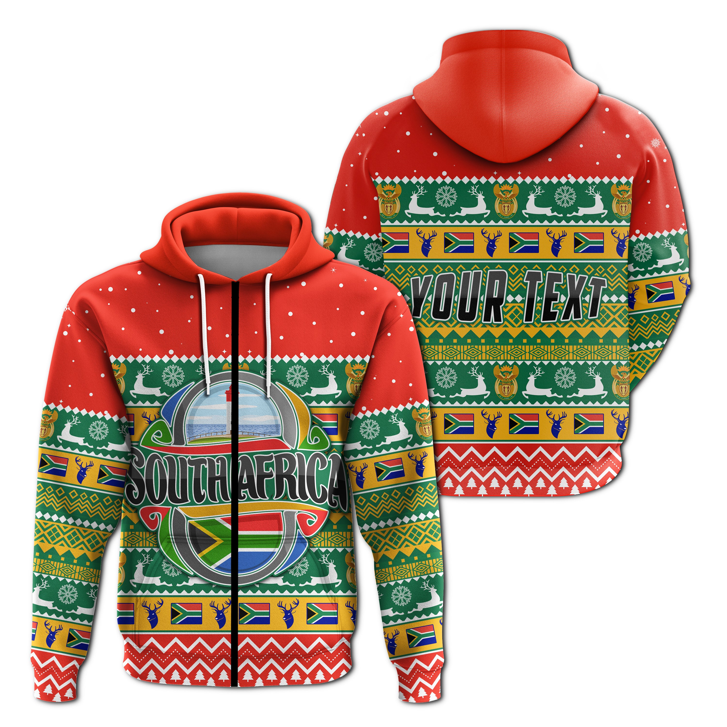 (Custom Personalised) South Africa Christmas Zip Hoodie African Springbok Lt13