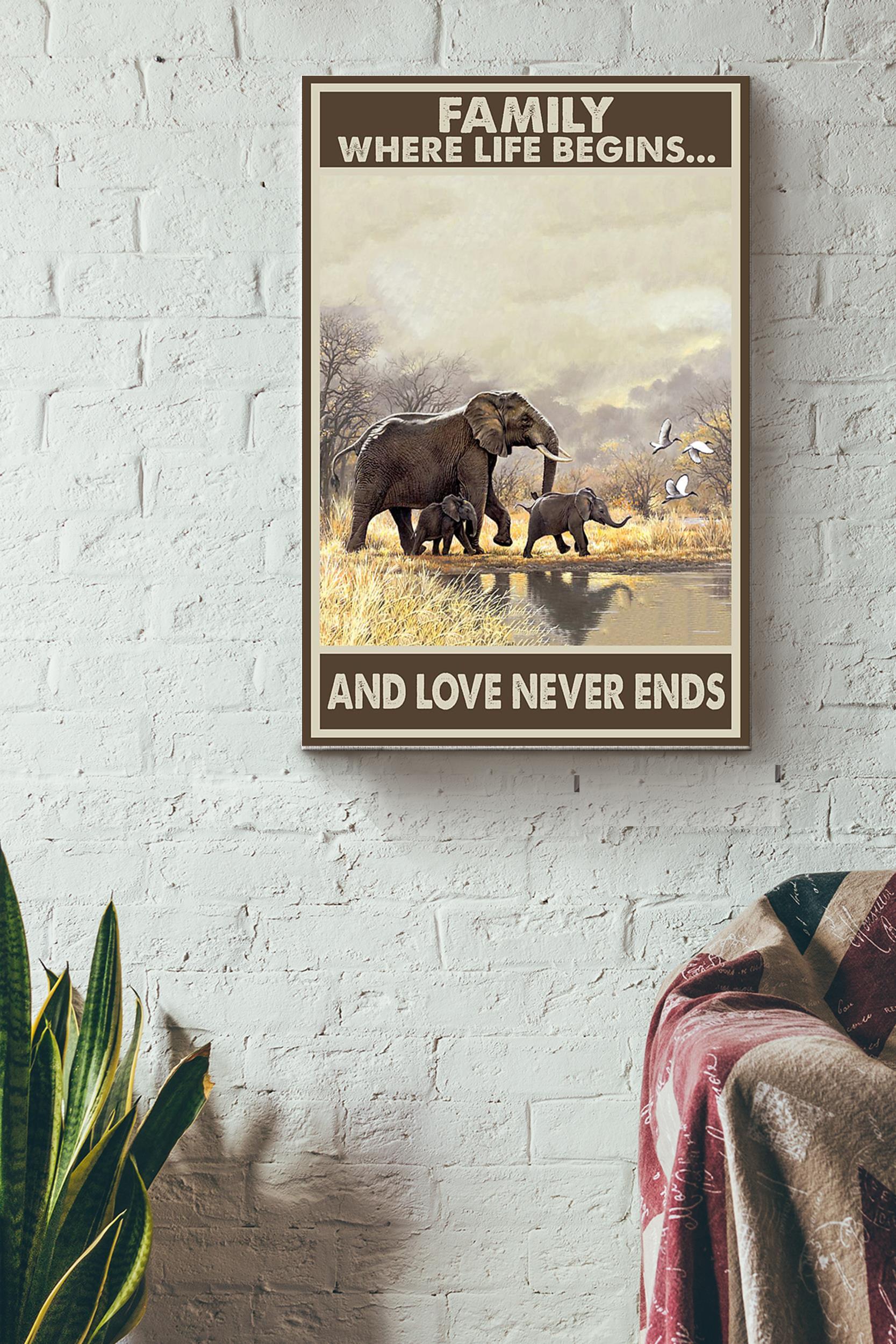 Family Where Life Begins And Love Never Ends Elephants In The Forest Poster Wrapped Canvas