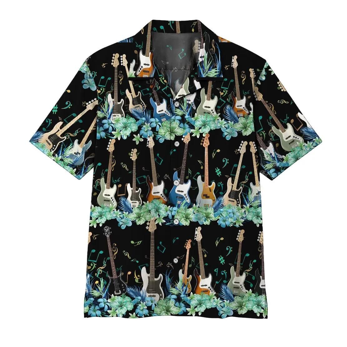 Bass Guitar Aloha Hawaiian Shirt Colorful Short Sleeve Summer Beach Casual Shirt For Men And Women