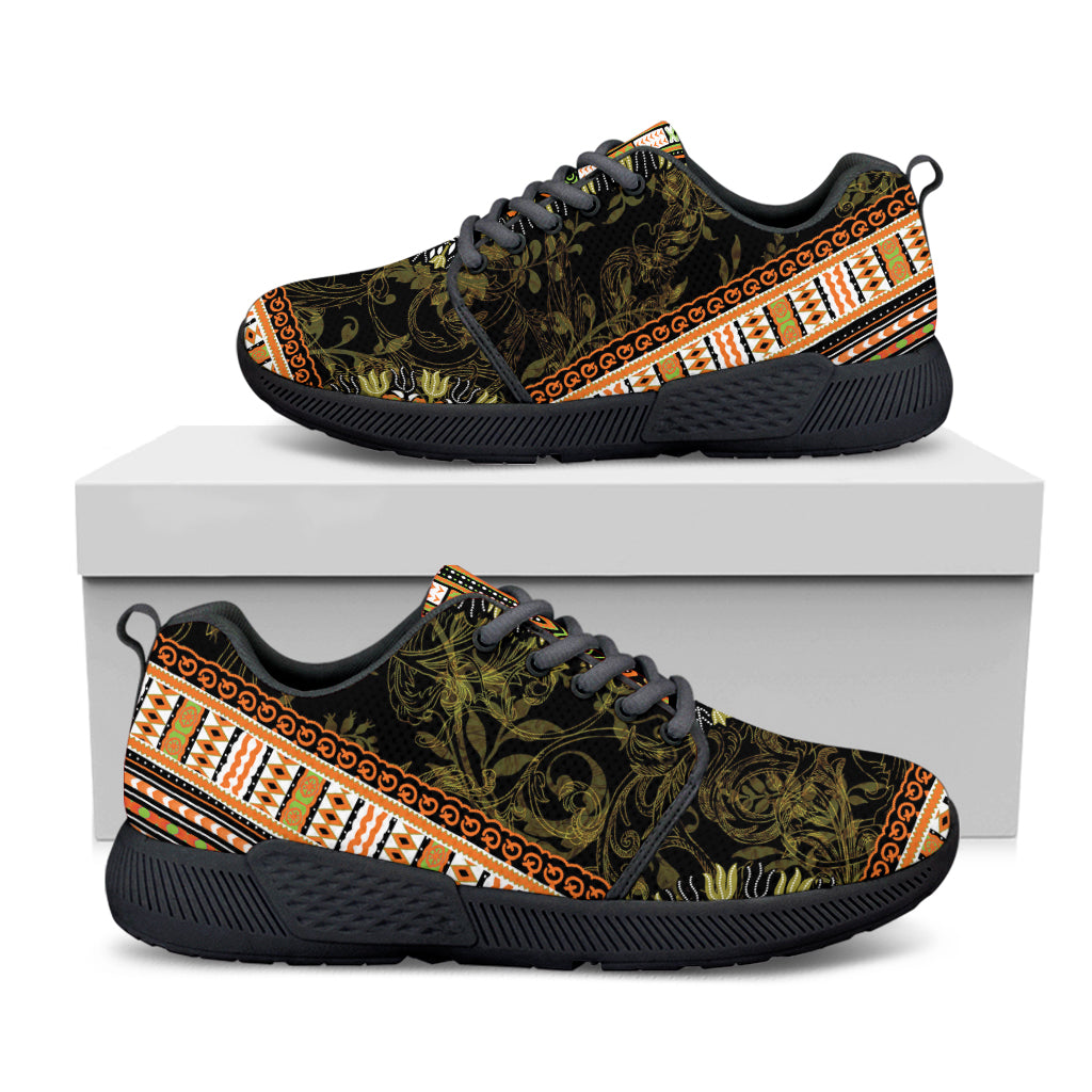 Orange And Black African Dashiki Print Black Athletic Shoes