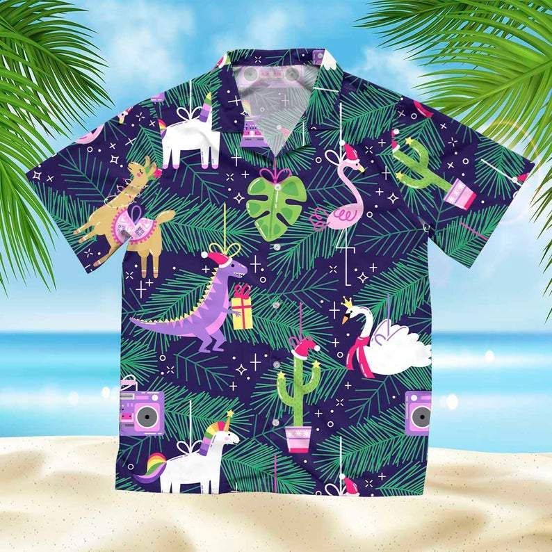 High Quality Magic Unicorn Llama Flamingo Dinosaurs Christmas Funny Hawaii Aloha Shirts Ha36576