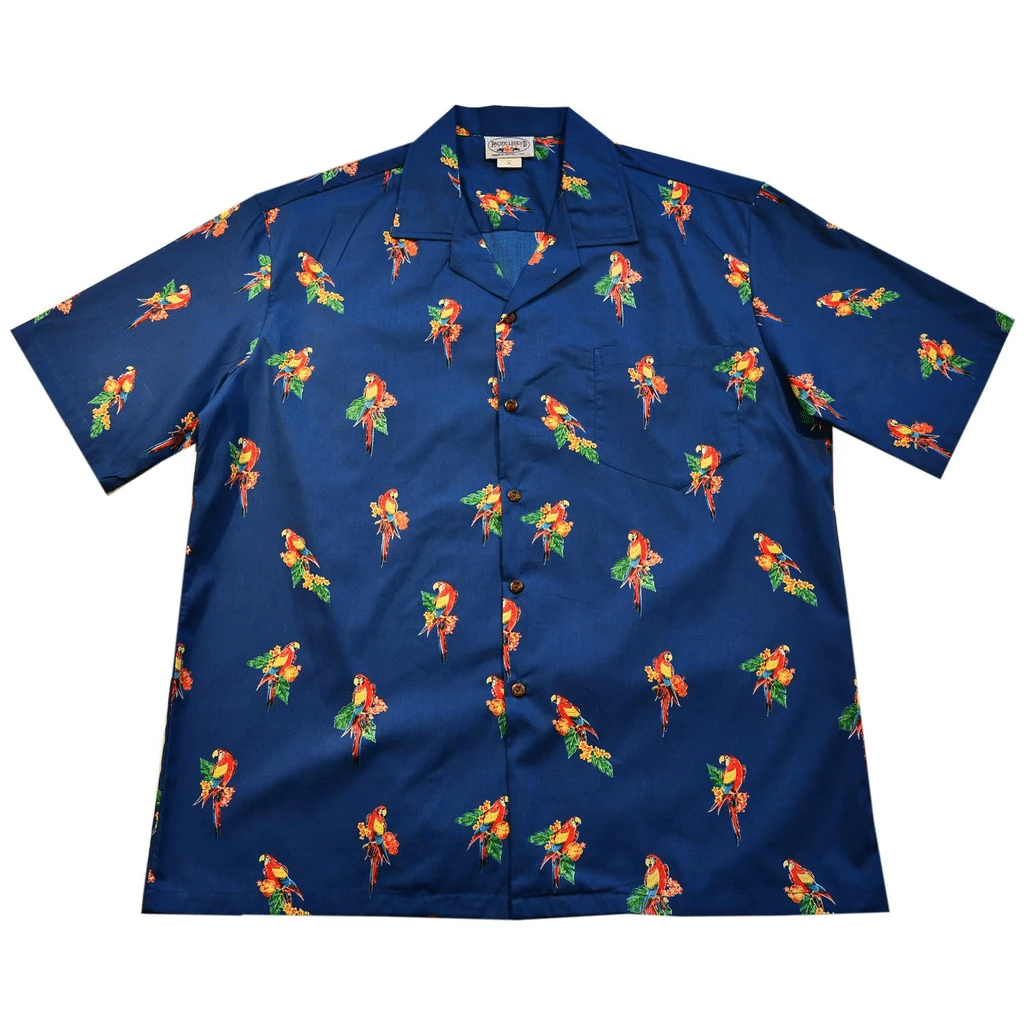 Tropical Parrots Pattern Navy Hawaiian Shirt 1