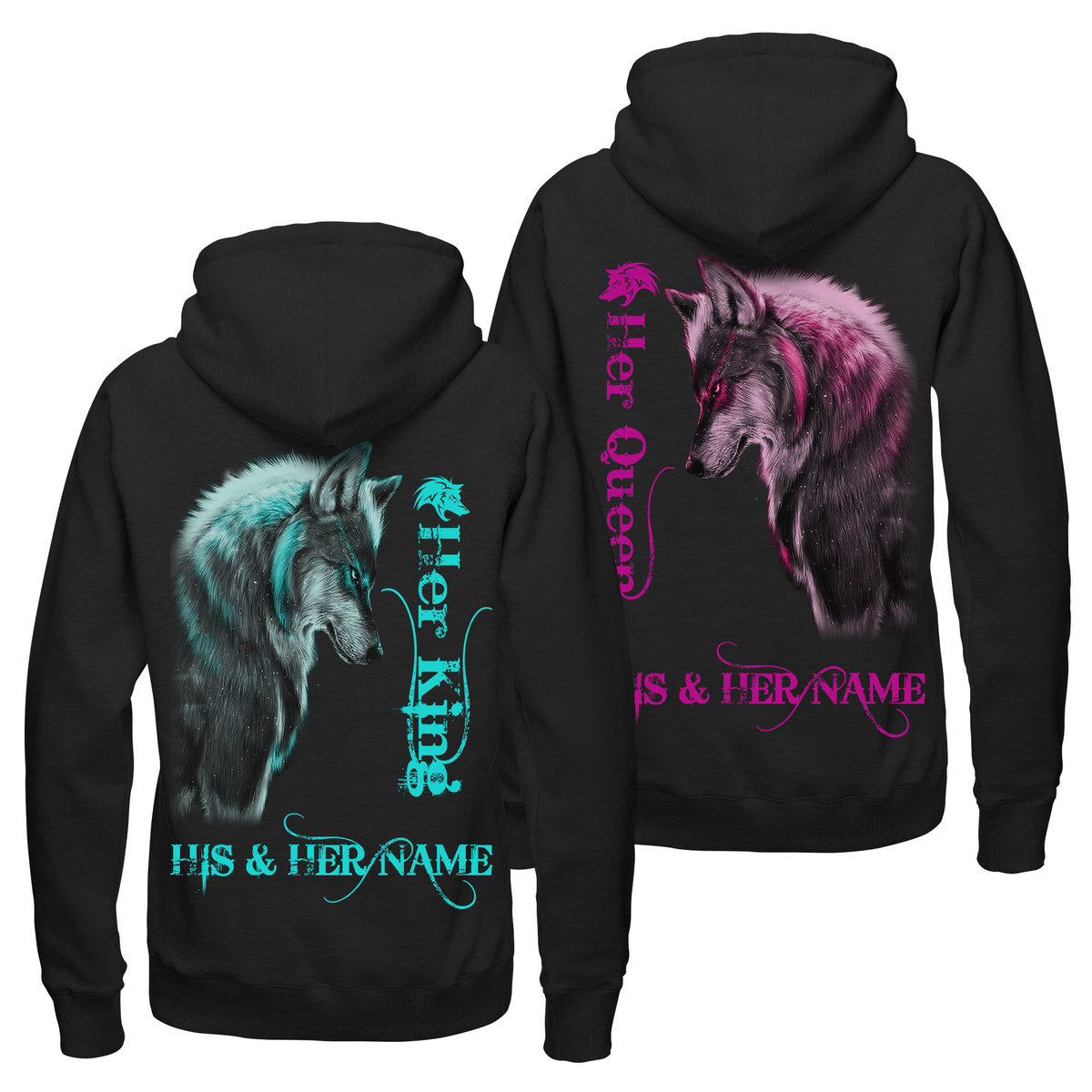 Personalized Her King His Queen Hoodie, His And Hers Sweatshirts, Couple Wolf Hoodie, Matching Couple Hoodies, Valentine’S Day Outfit