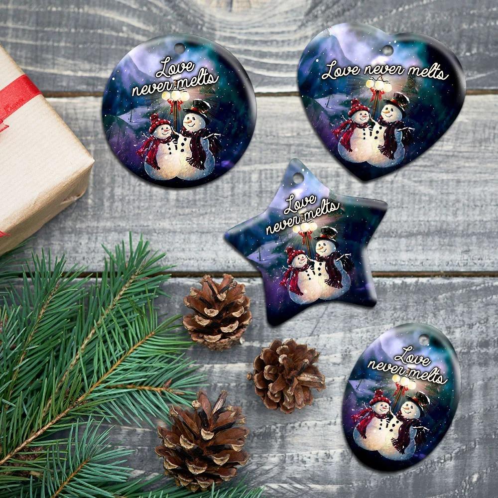 Love Never Melts Snowman Ceramic Ornament Christmas Home Decor