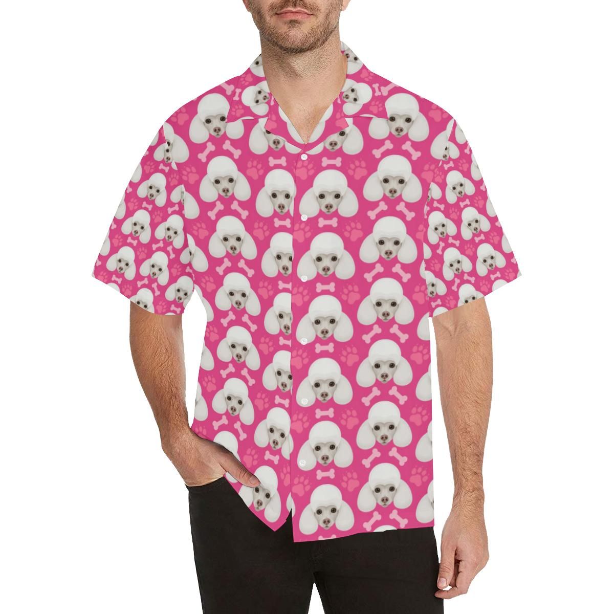 Poodle Pattern Pink Background Men’s All Over Print Hawaiian Shirt