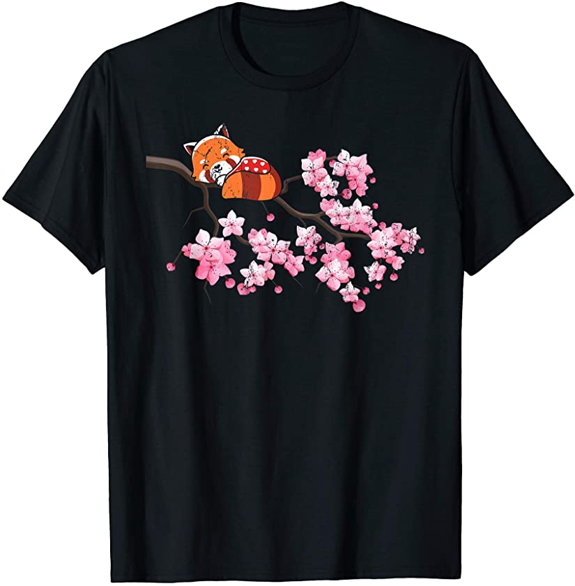 Sakura Tree Flower Bamboo Animal Lover Gift Cute Red Panda T-Shirt