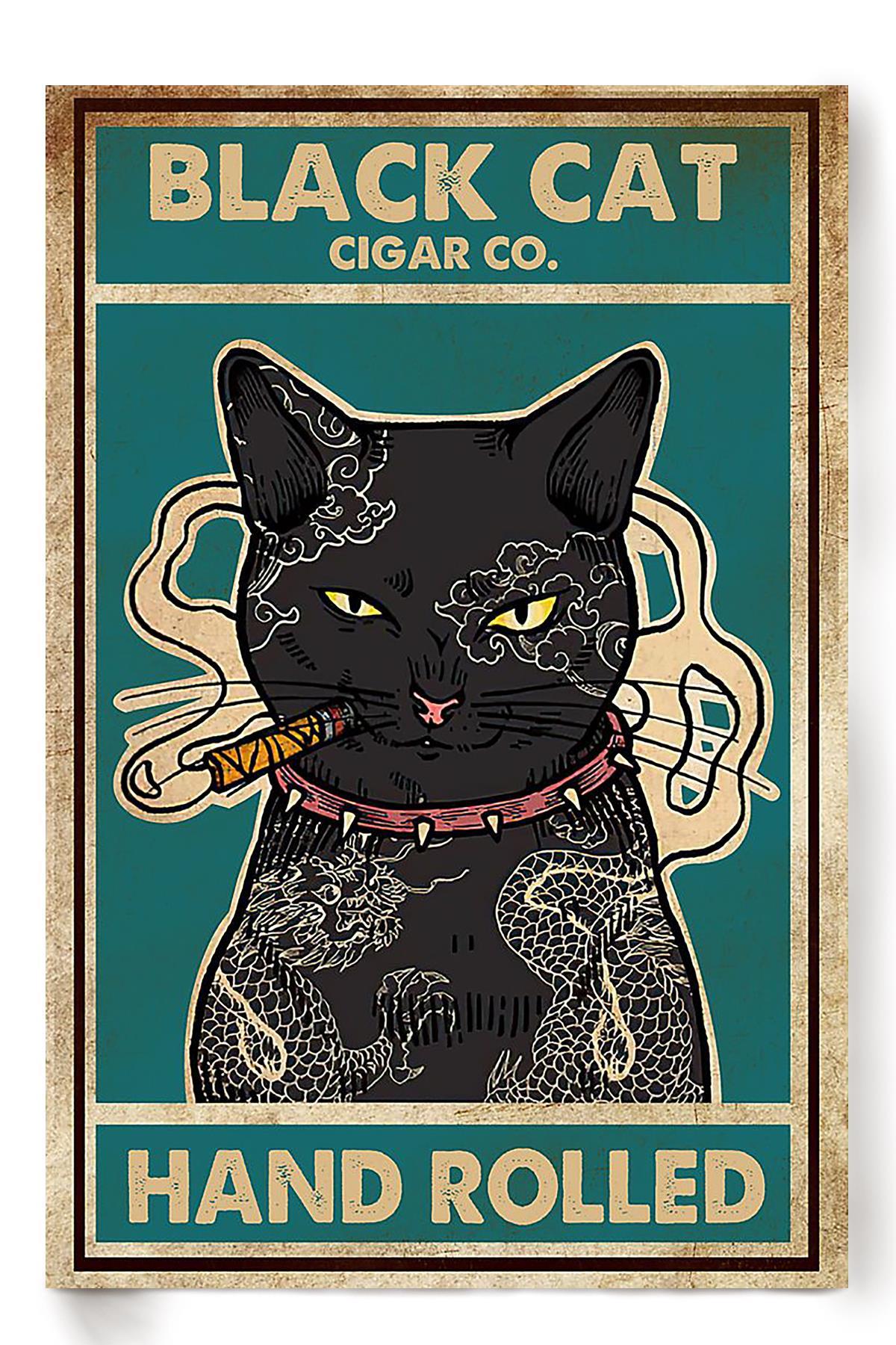 Black Cat Cigar Co Hand Rolled Animal Wall Art Gift For Cat Lover International Cat Day Kitten Foster Poster