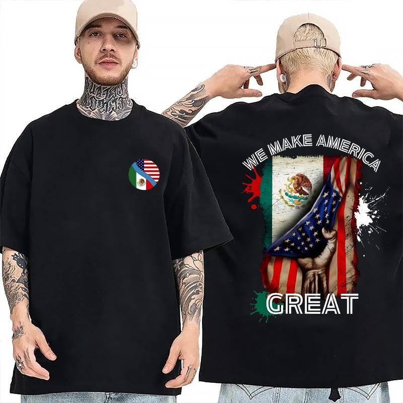 We make America great 2 Side Tshirt, Mexican American shirt, Mexico, Mexico flag Tee, Tshirt Cotton Menswear, Trending Tshirt, Full color, Short Sleeve T-Shirt for Men