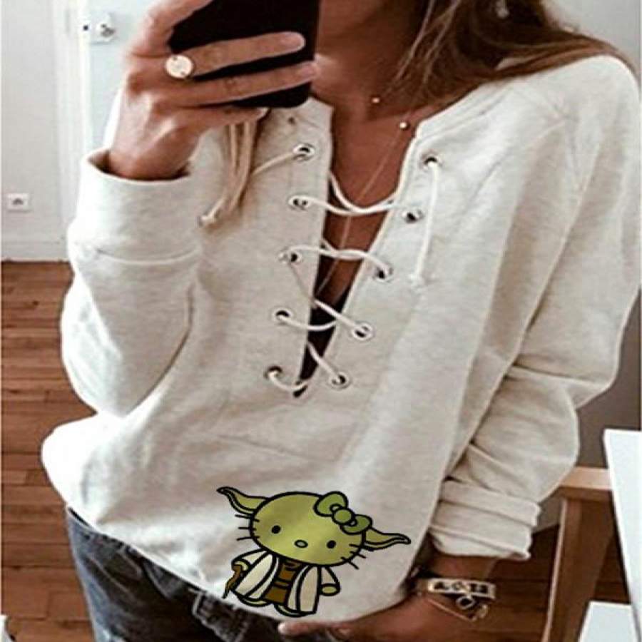 Women’s Yoda Hello Kitty Lace Up Sexy Casual Sweatshirt