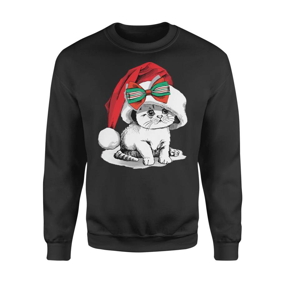 Christmas Gift Idea Kitten Wearing Santa Claus Hat With Bow – Standard Crew Neck Sweatshirt