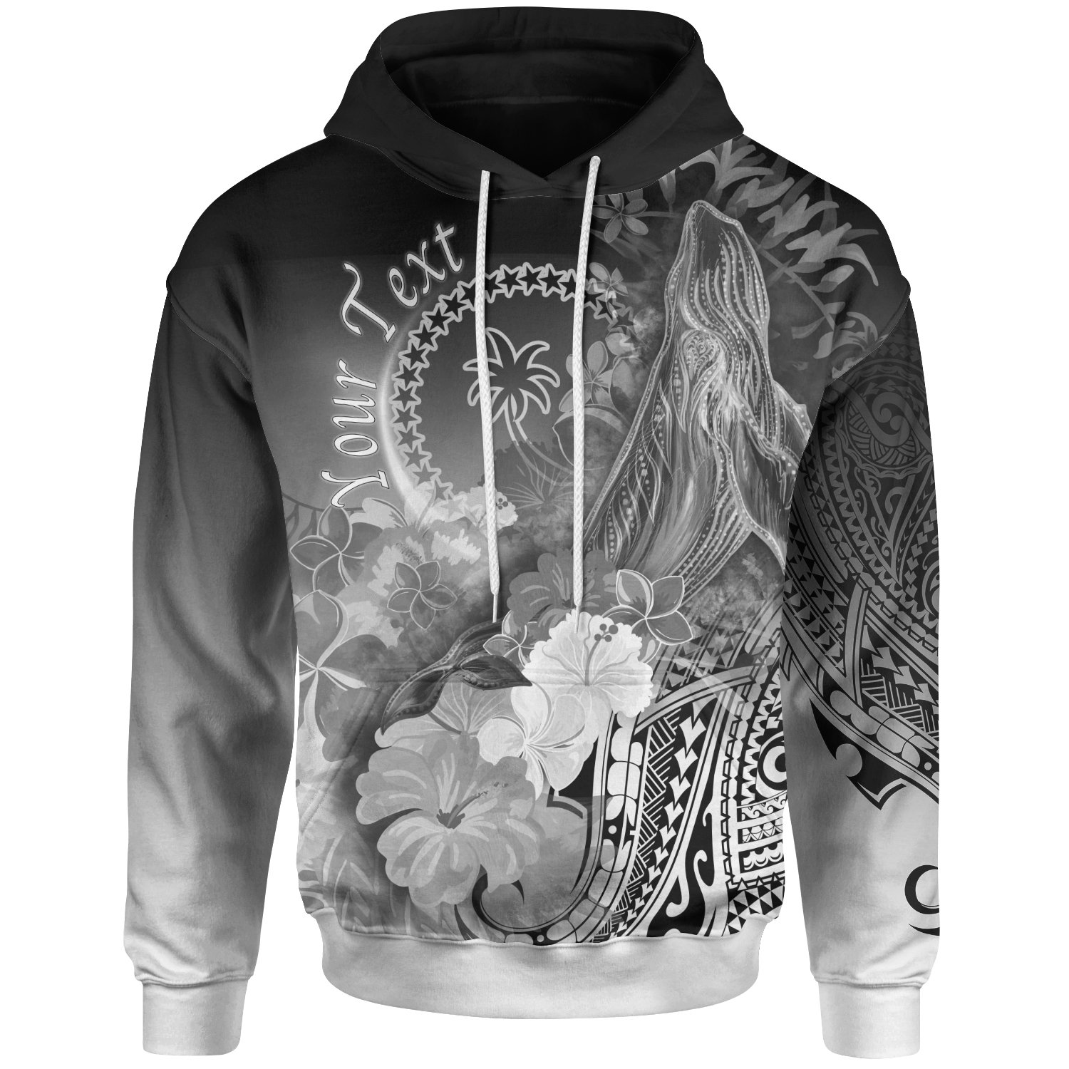 [Custom Personalised] Chuuk Hoodie – Humpback Whale with Tropical Flowers (White)- BN18