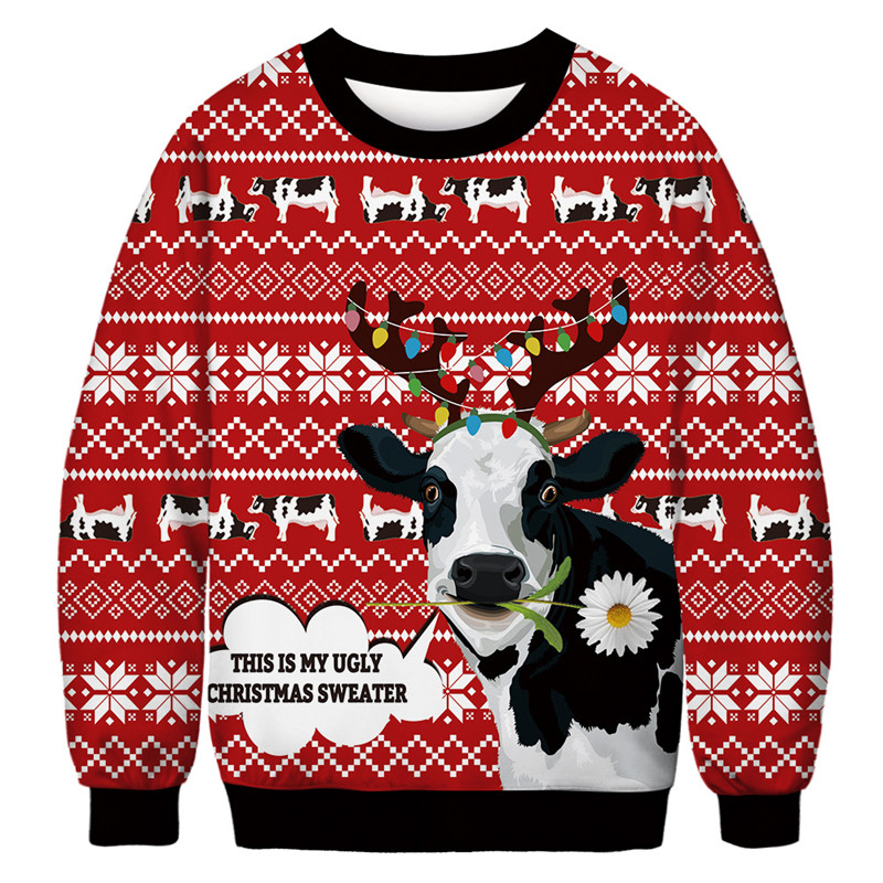 Men Women Tacky Xmas Sweater Pullover New Year Eve Holiday Party Sweatshirt 3D Christmas Dog Printed Christmas Jumper Tops alx